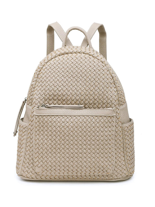 Woven beige backpack purse for women