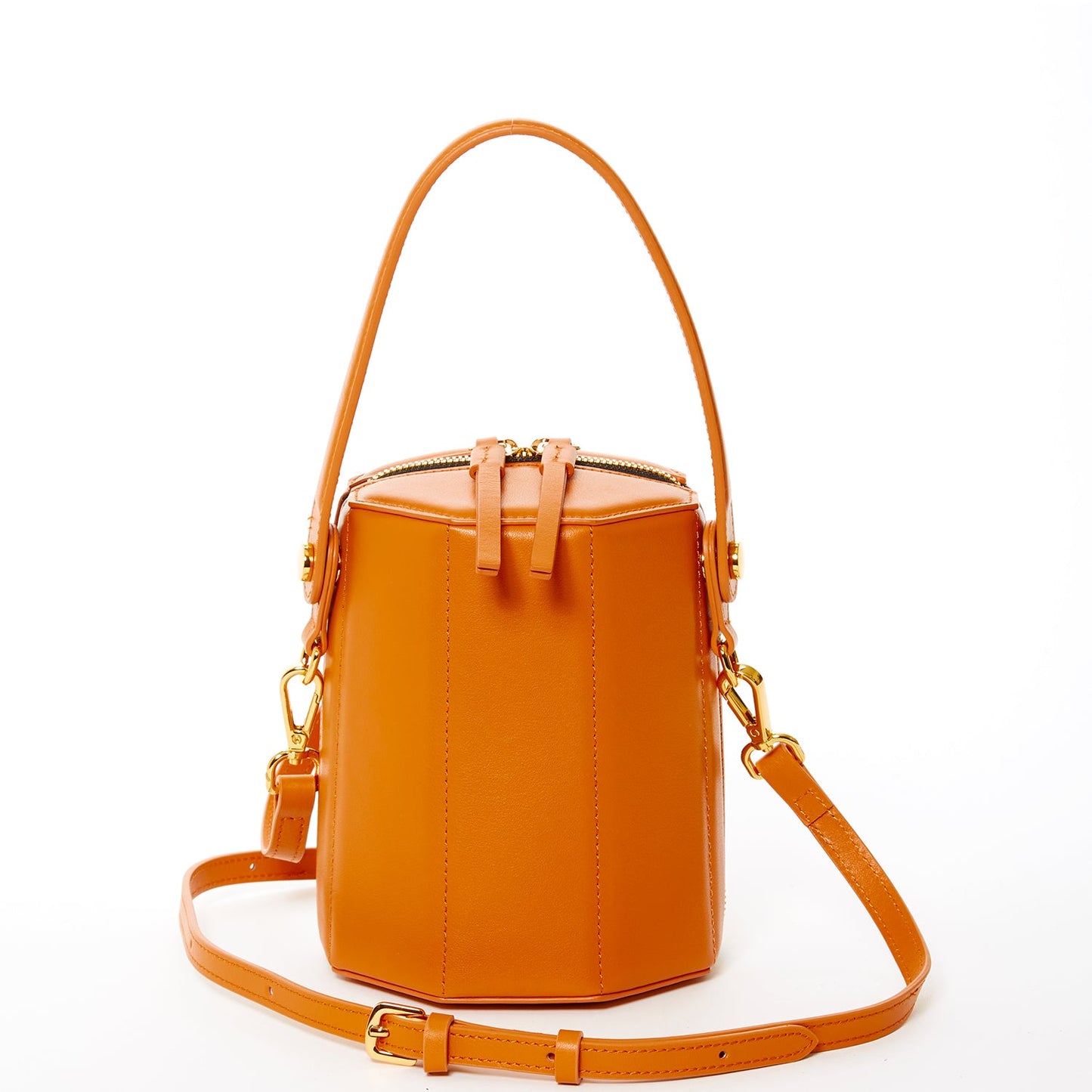 Orange Leather Bucket Shoulder Bag