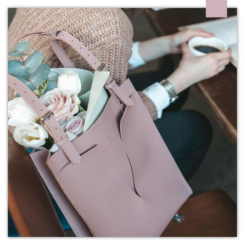 Real Leather Handbag, Beautiful and Elegant Weekender Bag, Light Pink
