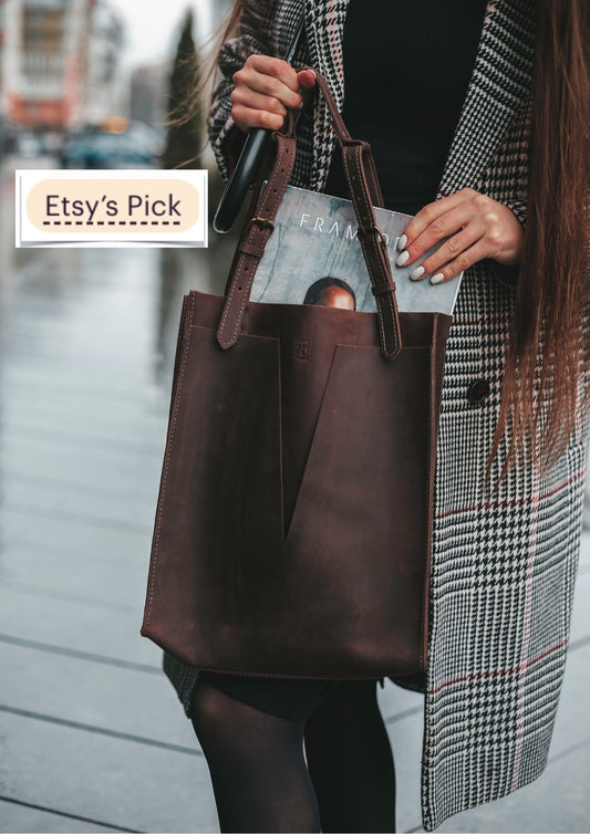 Women Dark Brown Shoulder Tote, Handmade Casual Shopper, Everyday