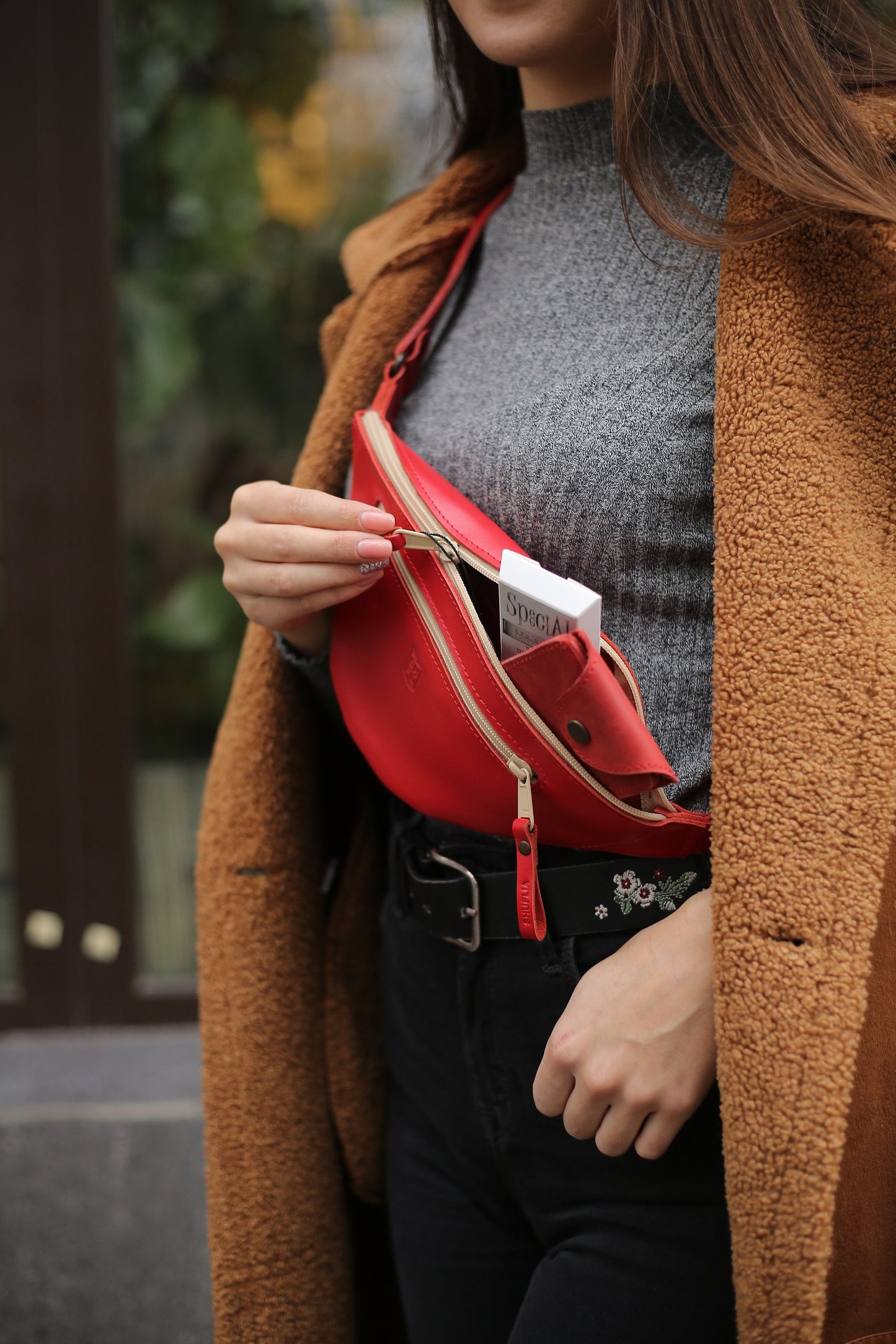 Red Leather Fanny Pack for Women, Personalise Leather Hip Bag